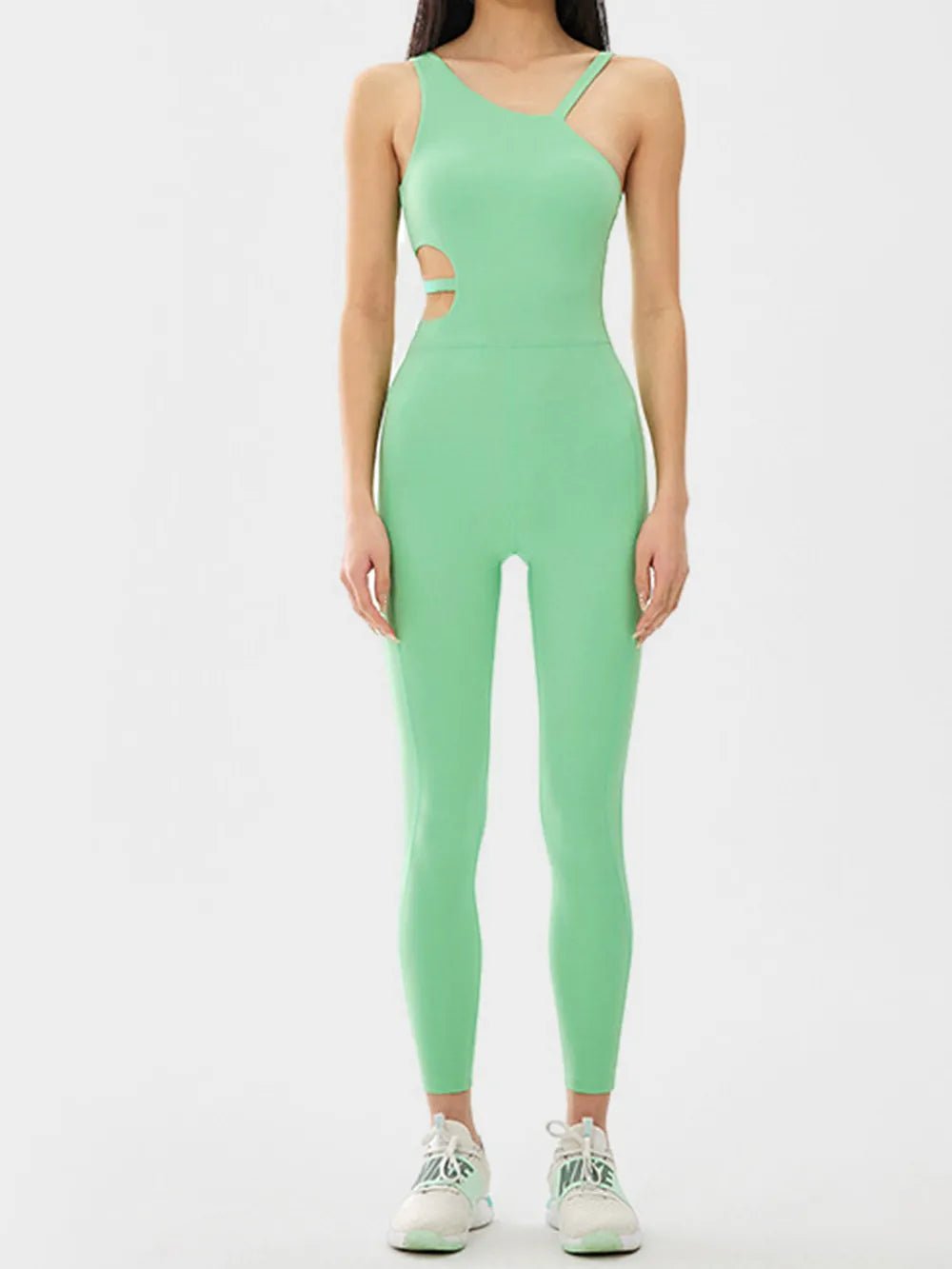 Cutout Asymmetrical Neck Active Jumpsuit - FLORENTINE IRIS