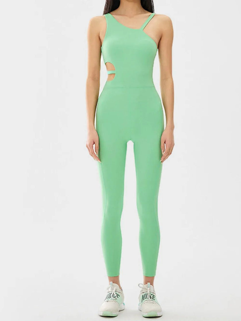 Cutout Asymmetrical Neck Active Jumpsuit - FLORENTINE IRIS