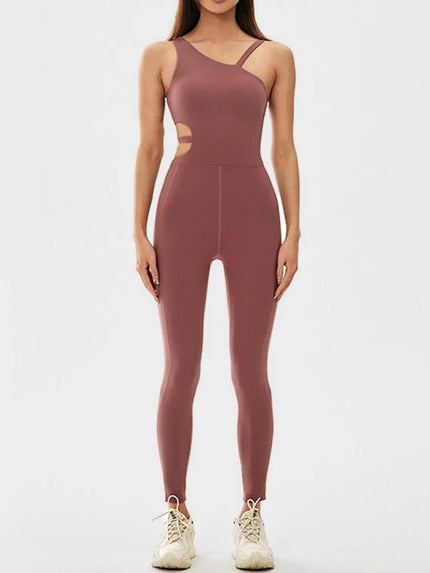 Cutout Asymmetrical Neck Active Jumpsuit - FLORENTINE IRIS