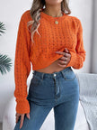 Cutout Back Openwork Round Neck Long Sleeve Sweater - FLORENTINE IRIS