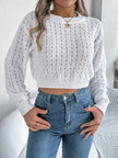 Cutout Back Openwork Round Neck Long Sleeve Sweater - FLORENTINE IRIS