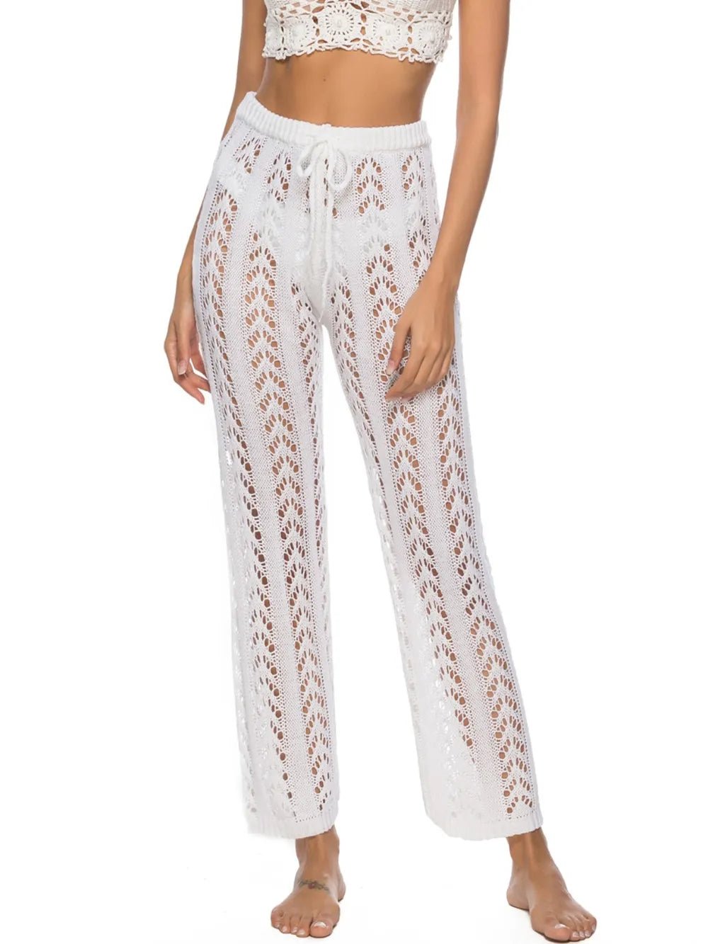 Cutout Drawstring High Waist Swim Pants - FLORENTINE IRIS
