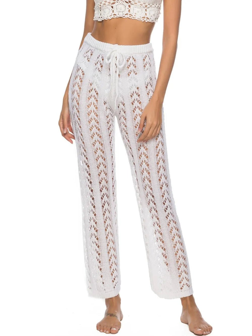 Cutout Drawstring High Waist Swim Pants - FLORENTINE IRIS