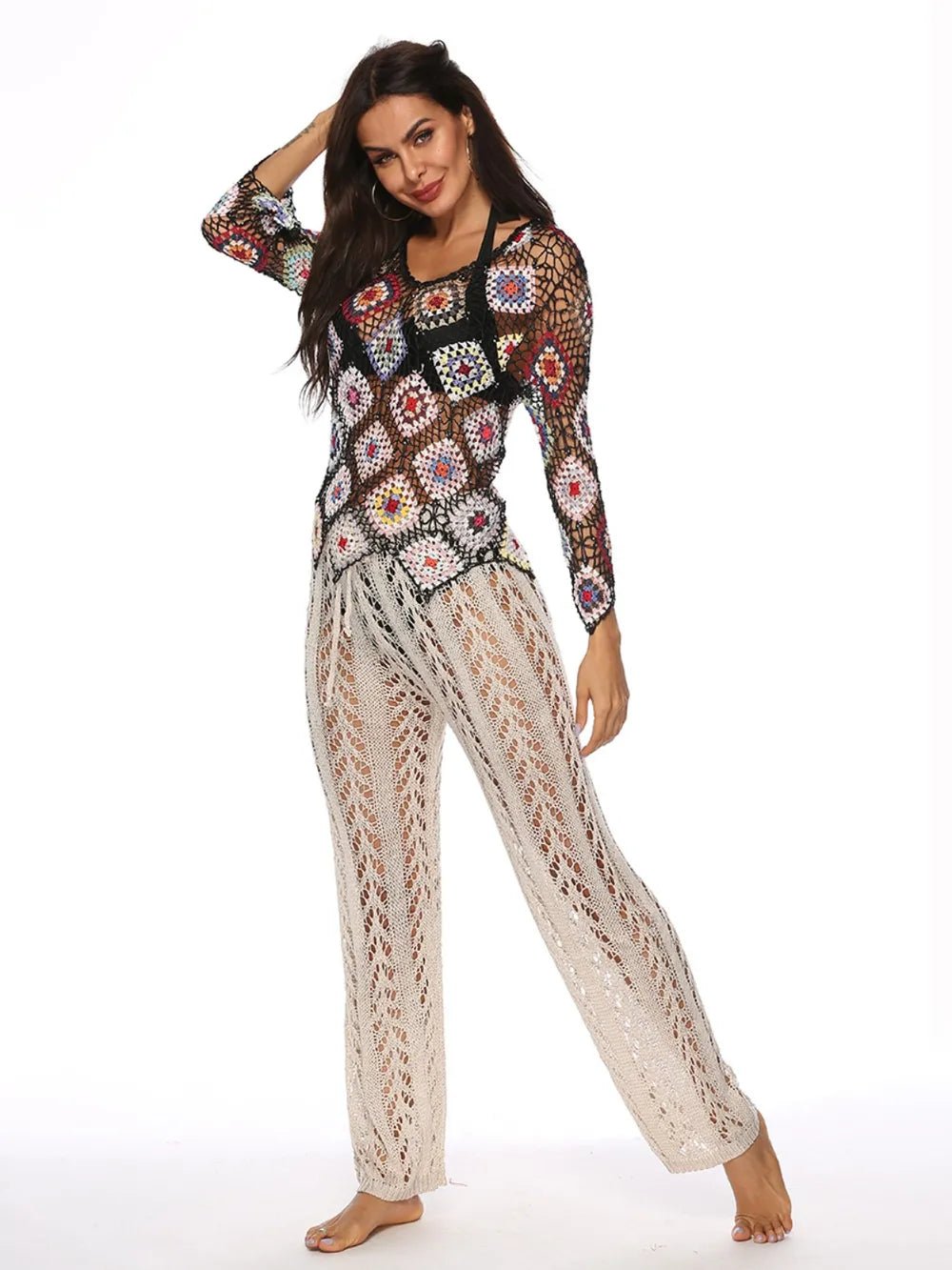 Cutout Drawstring High Waist Swim Pants - FLORENTINE IRIS