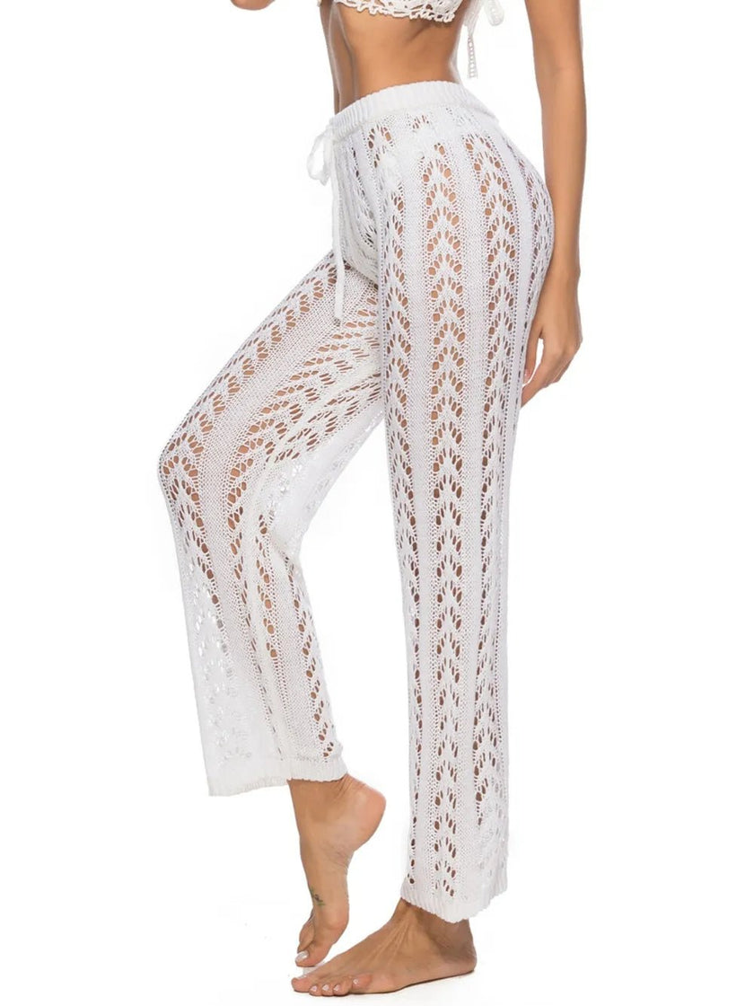 Cutout Drawstring High Waist Swim Pants - FLORENTINE IRIS