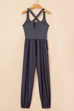 Cutout Square Neck Wide Strap Active Jumpsuit - FLORENTINE IRIS