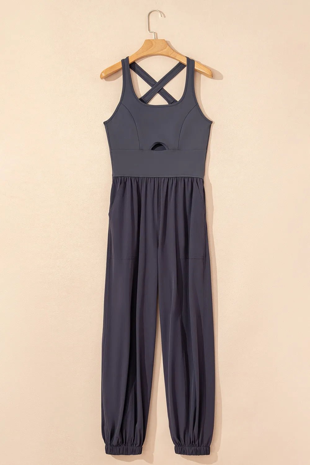 Cutout Square Neck Wide Strap Active Jumpsuit - FLORENTINE IRIS
