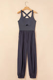Cutout Square Neck Wide Strap Active Jumpsuit - FLORENTINE IRIS
