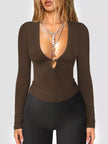 Deep V - Neck Long Sleeve Top - FLORENTINE IRIS