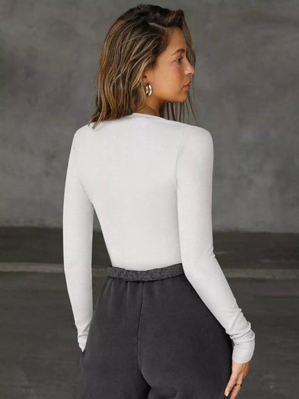 Deep V - Neck Long Sleeve Top - FLORENTINE IRIS