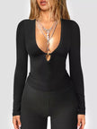 Deep V - Neck Long Sleeve Top - FLORENTINE IRIS