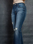 Distressed High - Waisted Flare Jeans - FLORENTINE IRIS