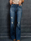 Distressed High - Waisted Flare Jeans - FLORENTINE IRIS