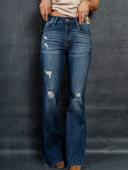 Distressed High - Waisted Flare Jeans - FLORENTINE IRIS