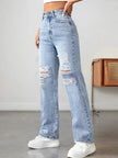Distressed High Waisted Jeans - FLORENTINE IRIS