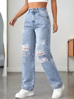 Distressed High Waisted Jeans - FLORENTINE IRIS