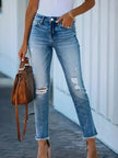 Distressed High - Waisted Skinny Jeans - FLORENTINE IRIS