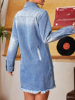 Distressed Raw Hem Denim Mini Dress - FLORENTINE IRIS