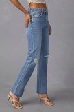 Distressed Raw Hem Straight Jeans with Pockets - FLORENTINE IRIS