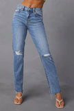 Distressed Raw Hem Straight Jeans with Pockets - FLORENTINE IRIS