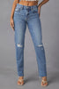 Distressed Raw Hem Straight Jeans with Pockets - FLORENTINE IRIS