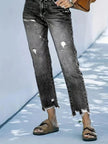 Distressed Straight Leg Jeans - FLORENTINE IRIS