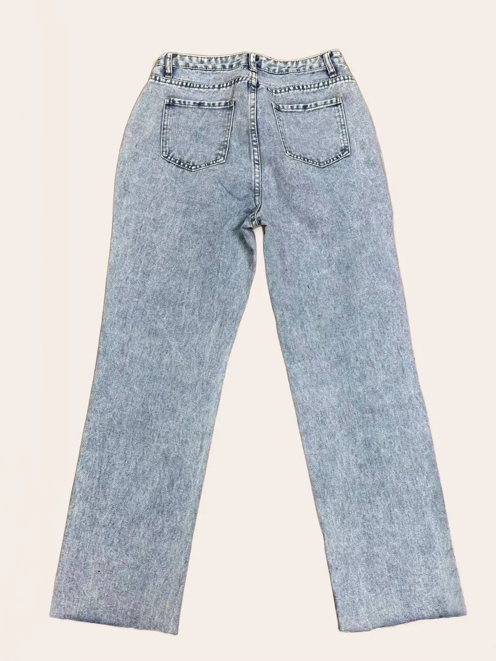 Distressed Straight Leg Jeans with Pockets - FLORENTINE IRIS