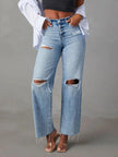 Distressed Straight Leg Jeans with Pockets - FLORENTINE IRIS