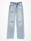 Distressed Straight Leg Jeans with Pockets - FLORENTINE IRIS