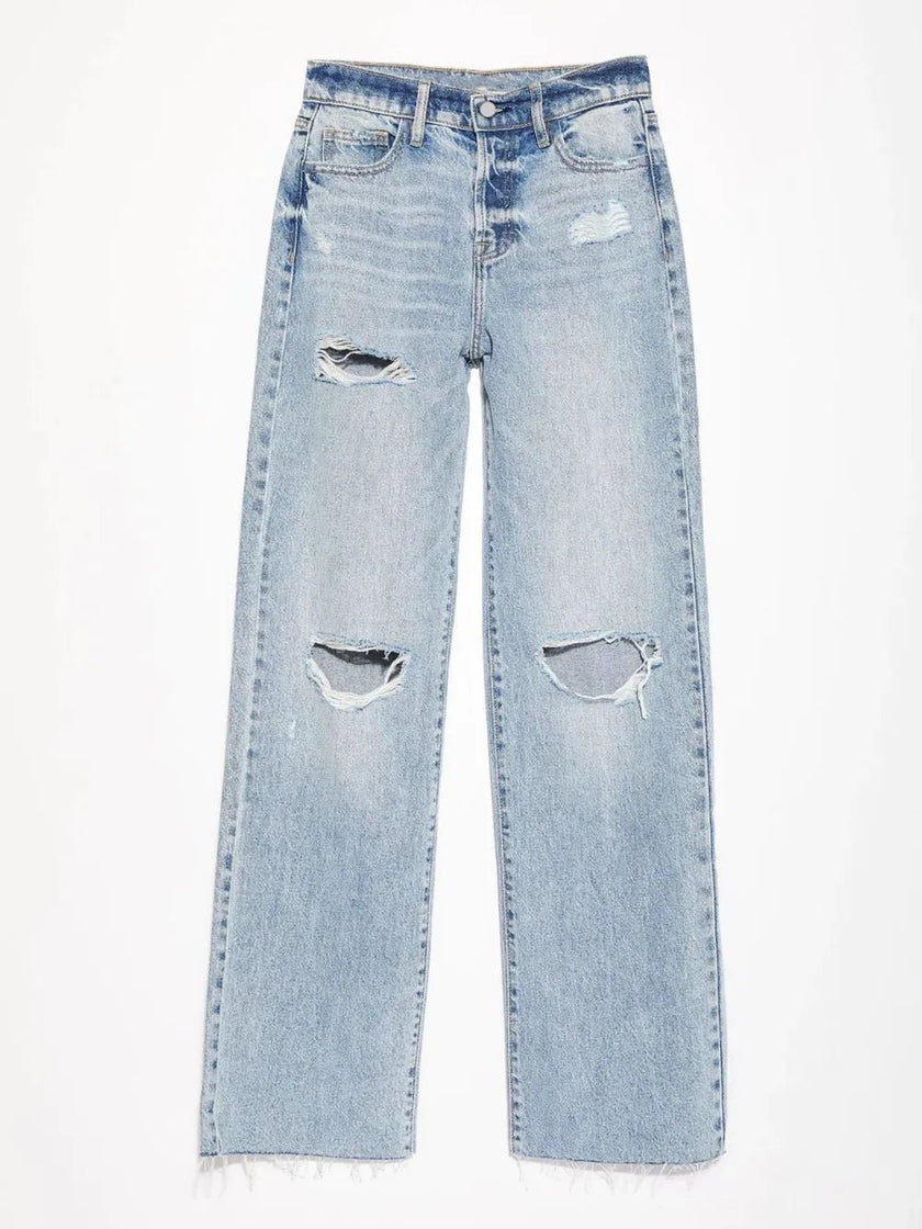 Distressed Straight Leg Jeans with Pockets - FLORENTINE IRIS