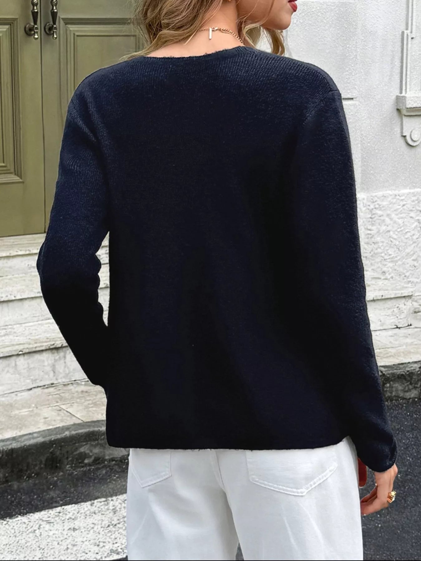 Double - Breasted Knit Cardigan - FLORENTINE IRIS