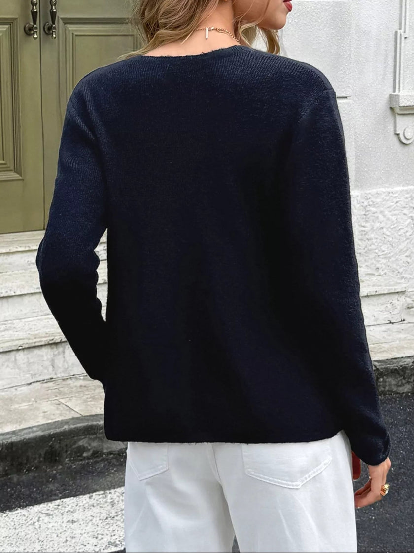 Double - Breasted Knit Cardigan - FLORENTINE IRIS