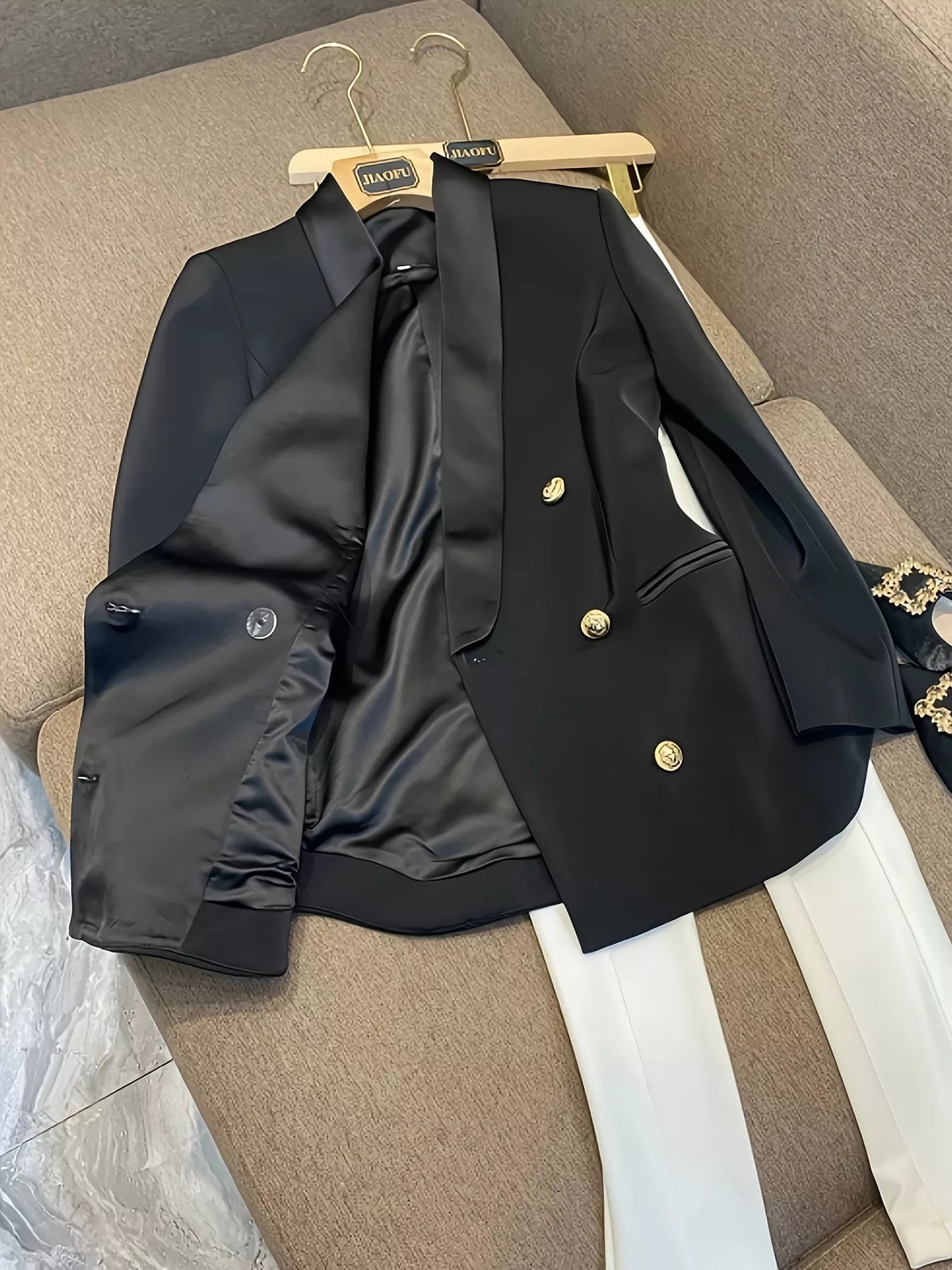 Double - Breasted Slim Fit Blazer - FLORENTINE IRIS