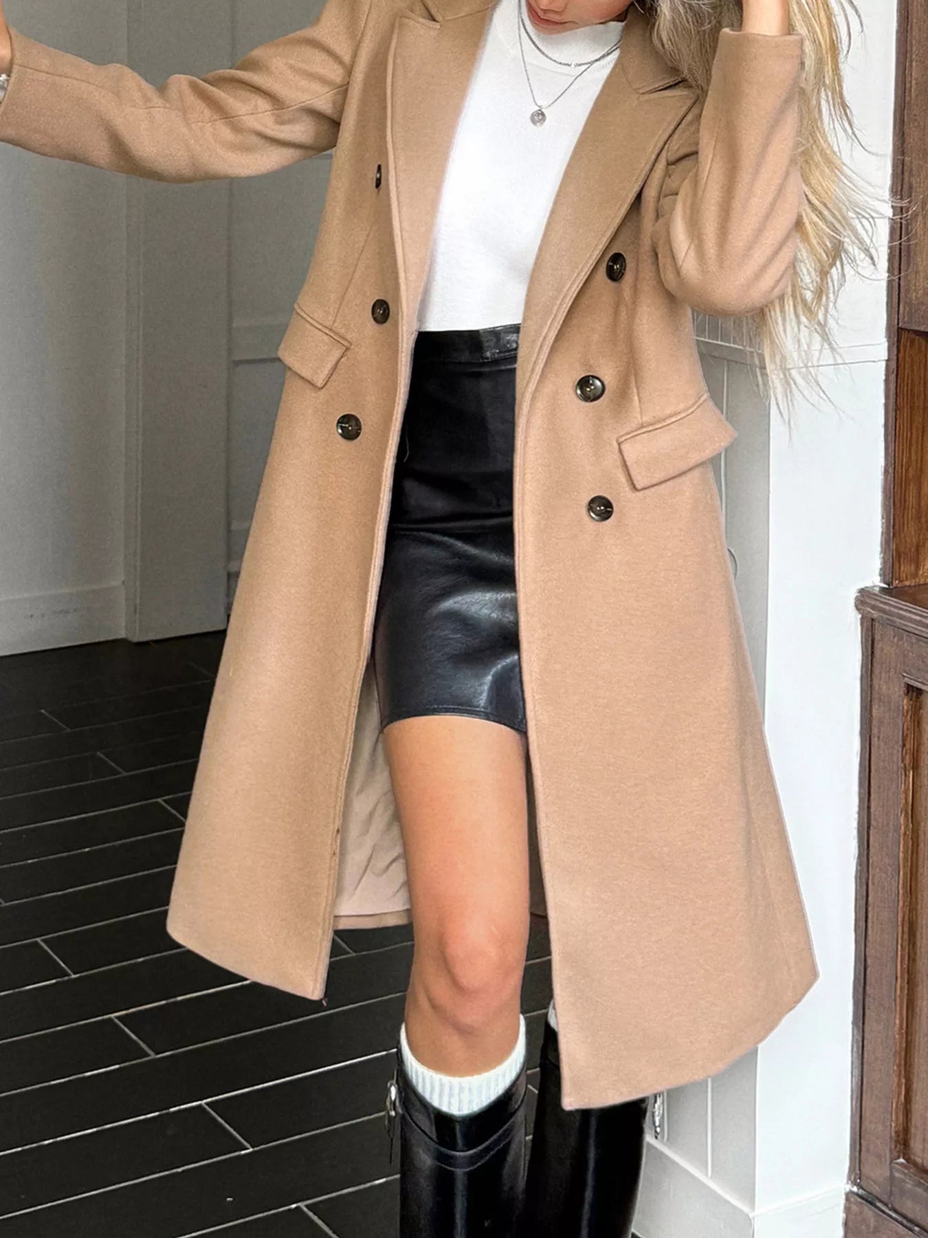 Double - Breasted Wool Blend Overcoat - FLORENTINE IRIS