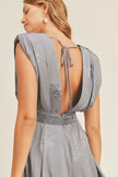 Draped Romper with Pleated Shoulder Pad Detail - FLORENTINE IRIS