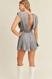 Draped Romper with Pleated Shoulder Pad Detail - FLORENTINE IRIS