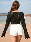 Drawstring Openwork Long Sleeve Cover - Up - FLORENTINE IRIS