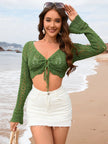 Drawstring Openwork Long Sleeve Cover - Up - FLORENTINE IRIS