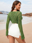 Drawstring Openwork Long Sleeve Cover - Up - FLORENTINE IRIS