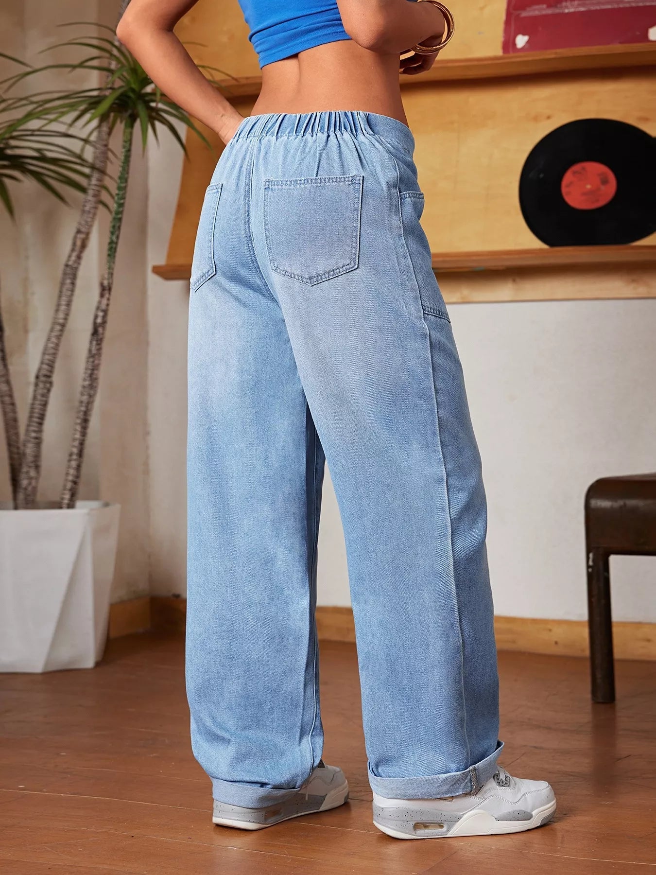 Drawstring Wide Leg Jeans - FLORENTINE IRIS