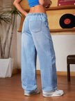 Drawstring Wide Leg Jeans - FLORENTINE IRIS