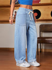 Drawstring Wide Leg Jeans - FLORENTINE IRIS
