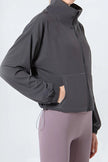 Drawstring Zip Up Dropped Shoulder Active Outerwear - FLORENTINE IRIS