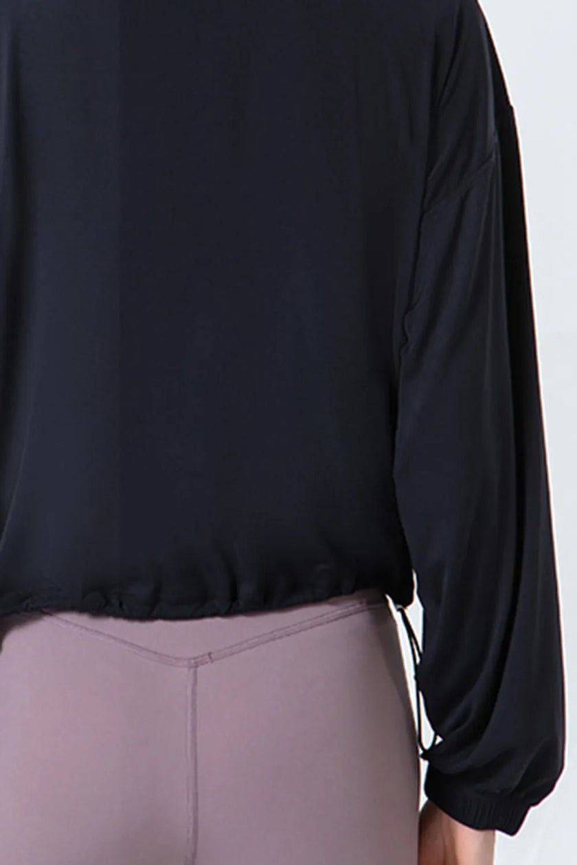 Drawstring Zip Up Dropped Shoulder Active Outerwear - FLORENTINE IRIS