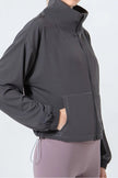 Drawstring Zip Up Dropped Shoulder Active Outerwear - FLORENTINE IRIS