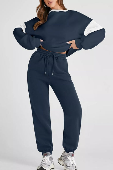 Drop Shoulder Loose Sweatshirt and Joggers Active Set - FLORENTINE IRIS