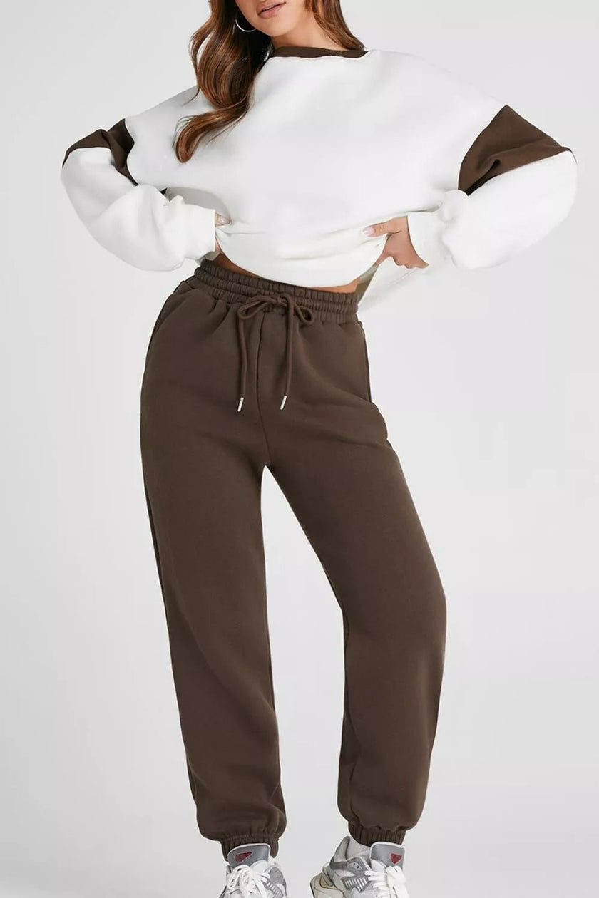 Drop Shoulder Loose Sweatshirt and Joggers Active Set - FLORENTINE IRIS
