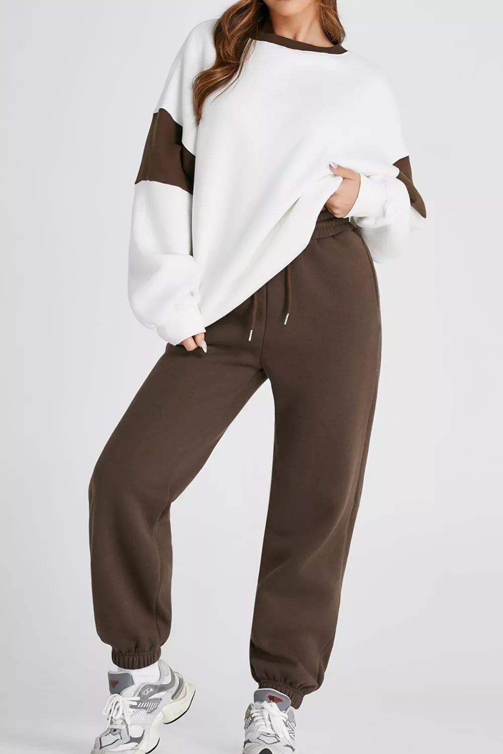 Drop Shoulder Loose Sweatshirt and Joggers Active Set - FLORENTINE IRIS