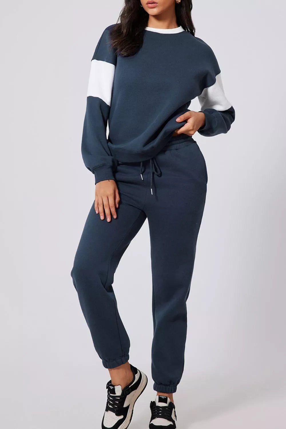 Drop Shoulder Loose Sweatshirt and Joggers Active Set - FLORENTINE IRIS