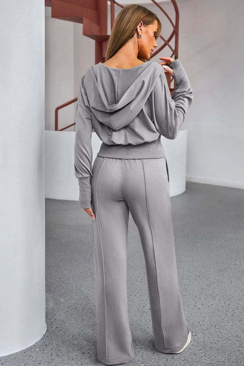 Dropped Shoulder Hoodie and Drawstring Pants Active Set - FLORENTINE IRIS